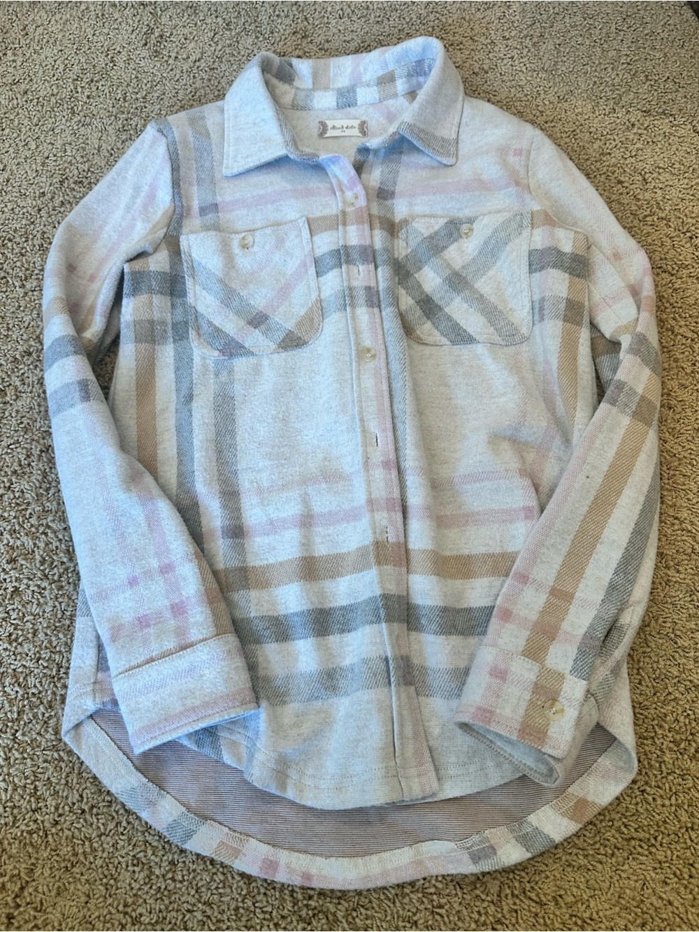 Womens' Pastel Plaid Button-Up Shirt - Light Gray & Pink